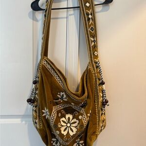Free People embroidered slouchy side bag with yellow floral